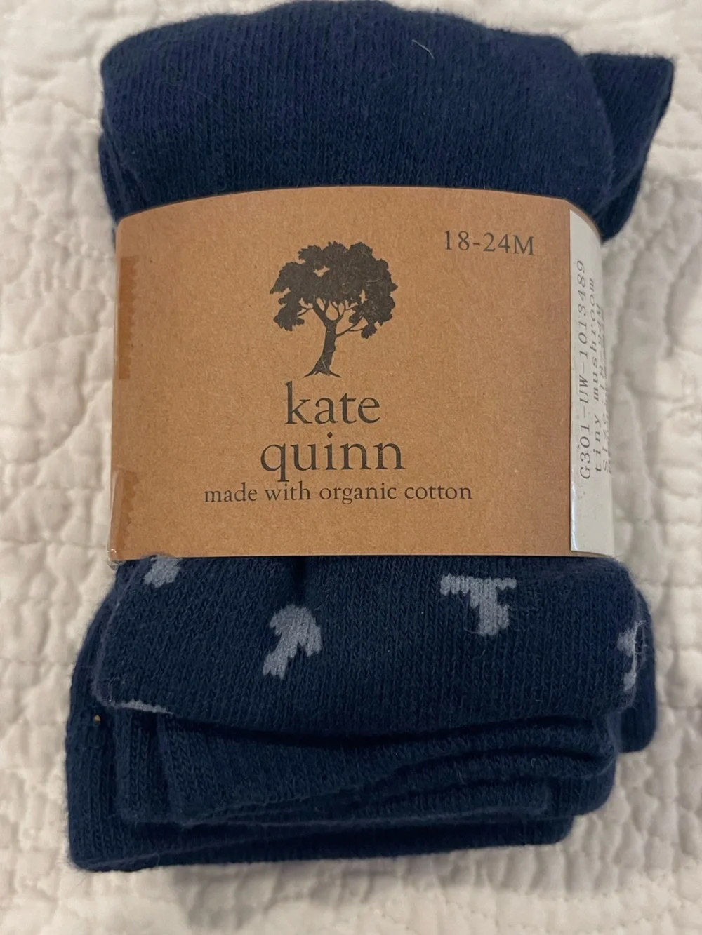 NWT Kate Quinn Organic Cotton Jacquard Navy Baby Footless Tights 18-24m Mushroom